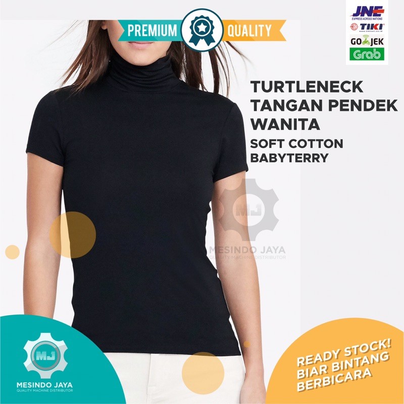 TURTLENECK WANITA / CEWEK TANGAN PENDEK BAJU KAOS LEHER TINGGI POLOS LENGAN PENDEK COD S M L