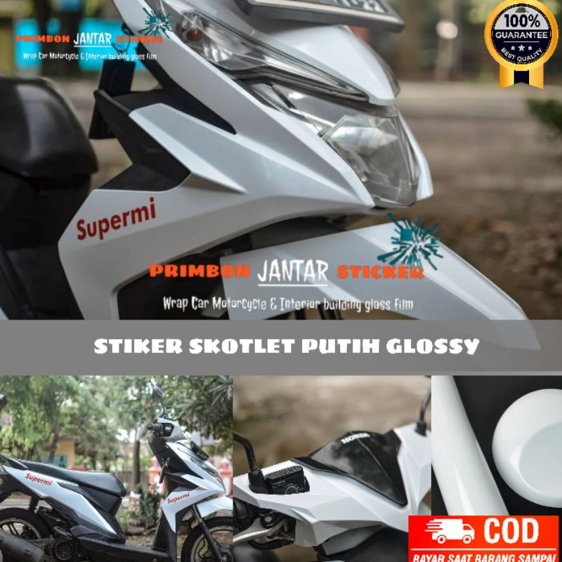 STIKER SKOTLET MOTOR PUTIH GLOSSY STICKER SCOTLITE PRO-FIX PUTIH GLOSSY DOFF SEMUA WARNA