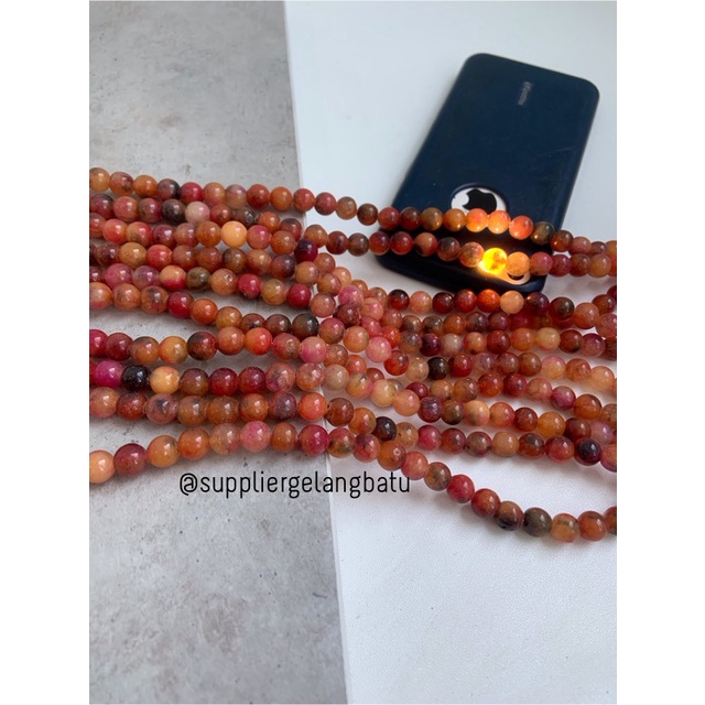 bahan batu import DARK sun stone TUA 8mm round bead natural pink peach