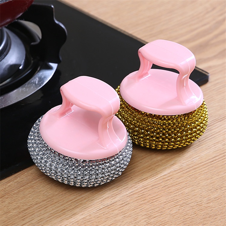 DC - Spon Kawat Cuci Piring Stainless Steel Panci Sabut Spons Sponge Dapur / Sabut Kawat Dengan Gagang-Gagang Pink + Sabut
