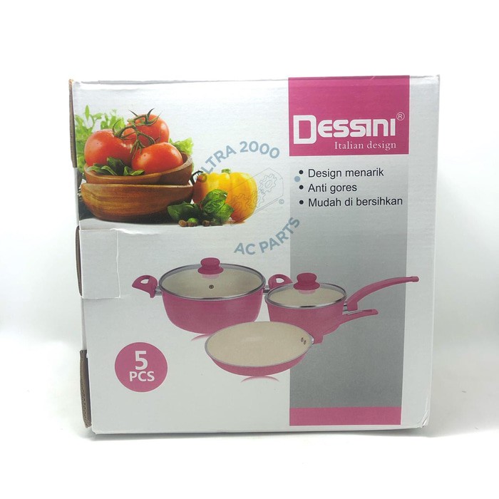 Panci Set Ceramic Dessini 3in1 Pink / Panci Keramik Dessini