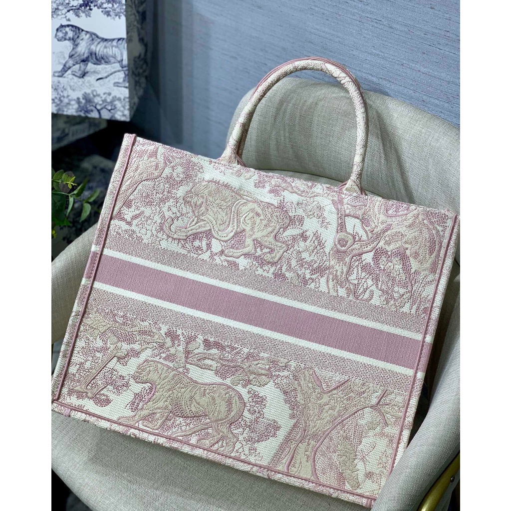 premium tas CD book tote pink toile de jouy embroidery