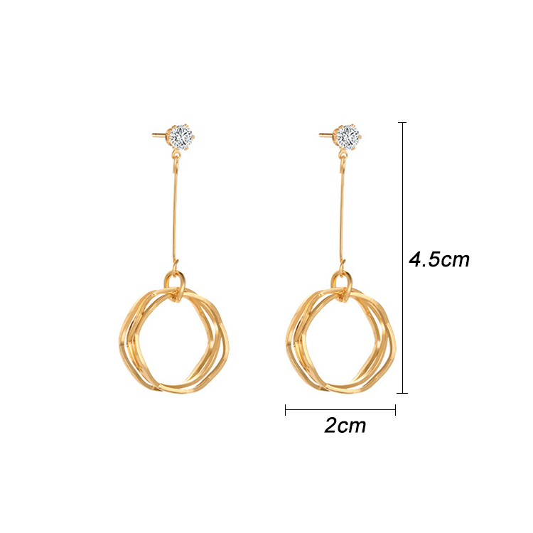 Korean Simple Fashion Circle Diamond Geometric Gold Earrings Elegant Retro Earring Jewelry Accessories