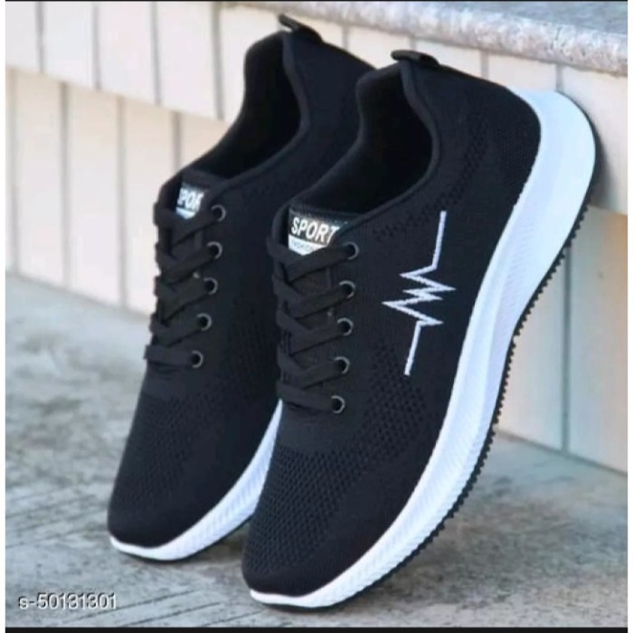 Sepatu sneakers pria motif zigzag / sepatupria kasual olahraga running motif petir hitam