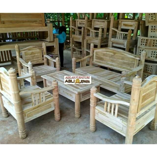 Kursi tamu jati mentah motif bambu