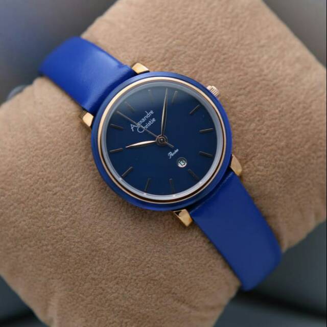 ORI GARANSI JAM TANGAN WANITA ALEXANDRE CHRISTIE CEWEK BLUE ROSEGOLD KULIT ALEXANDER CRISTIE AC 2759
