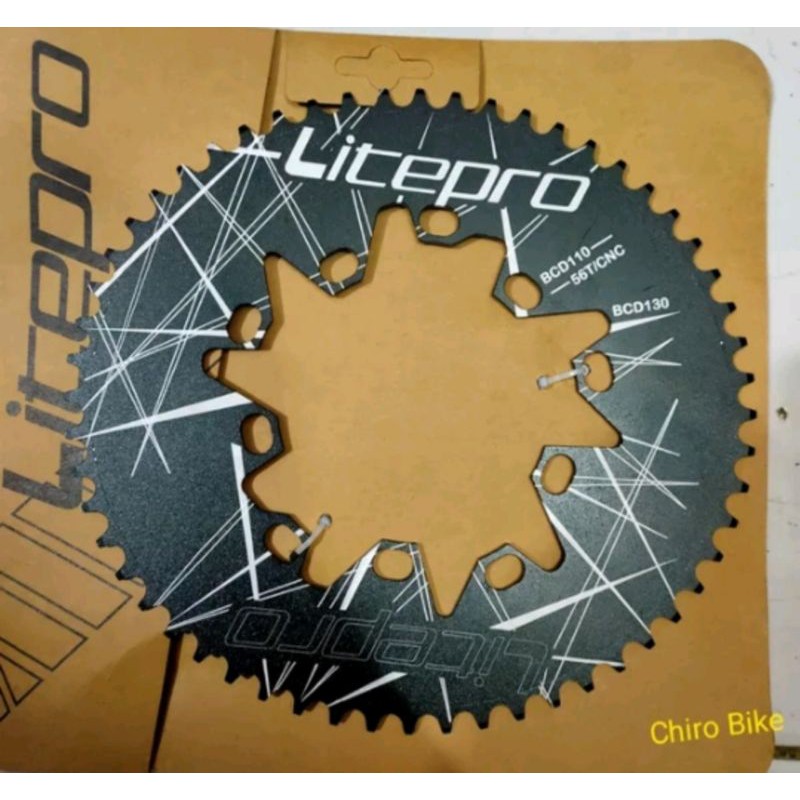 chainring litepro oval 56T HItam double bcd 110-130