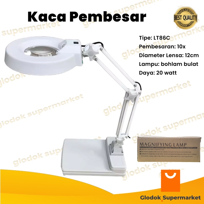 Kaca Pembesar LT86C 10x Pembesaran Lampu Baca Magnifying Lamp