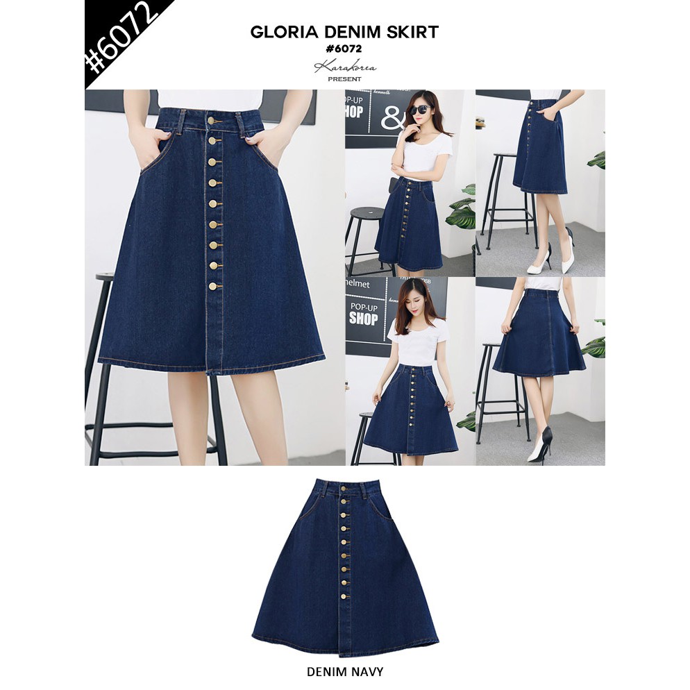 [#6072] Gloria Denim Skirt/Rok wanita kancing/Rok jeans/Rok midi denim/Rok jeans wanita/Rok Jeans Korea/Rok wanita