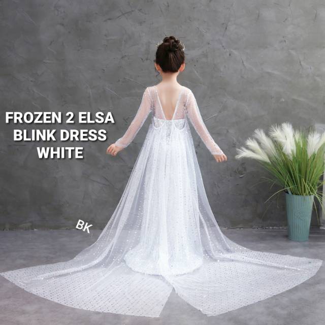 DRESS FROZEN 2 ELSA LENGAN PANJANG BLINK SEQUIN PUTIH / GAUN PRINCESS ANAK / DRES PESTA / LONG DRESS