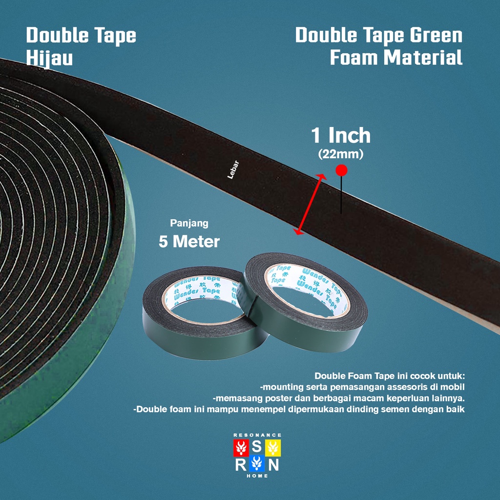 Double Tape Hijau 1 Inch x 5 Meter / Foam Tape Resonance Home