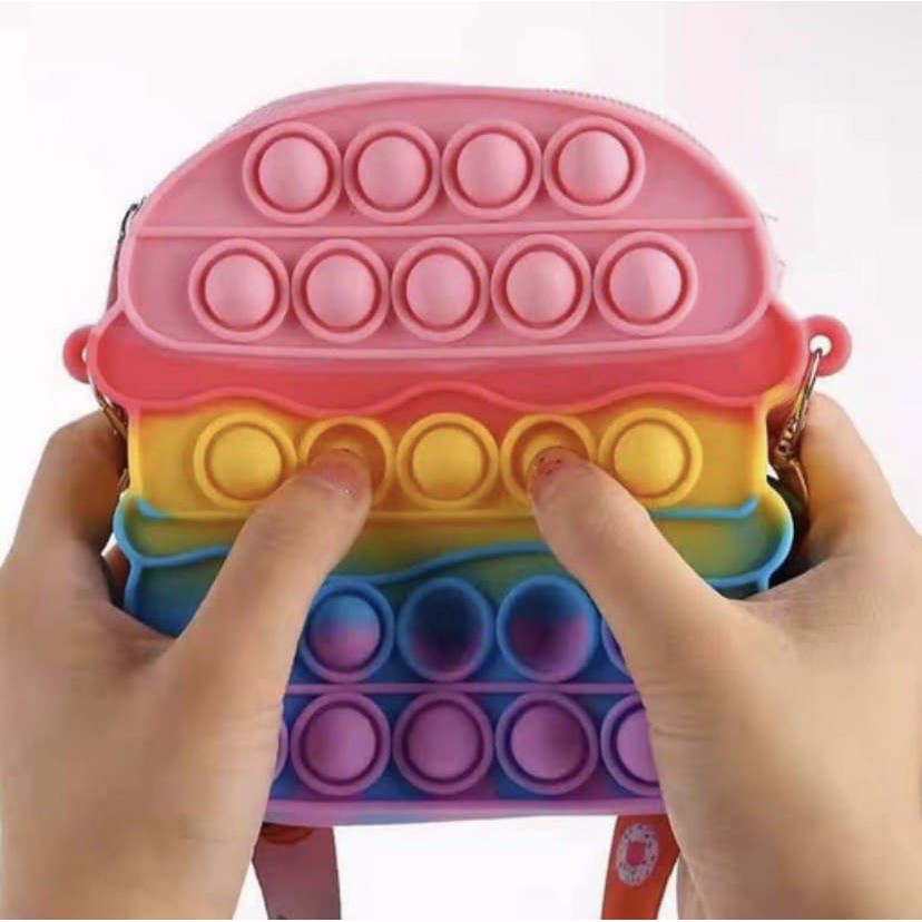 Tas Pop It Burger Hamburger Fidget Toys Mainan Anak Squishy New Viral
