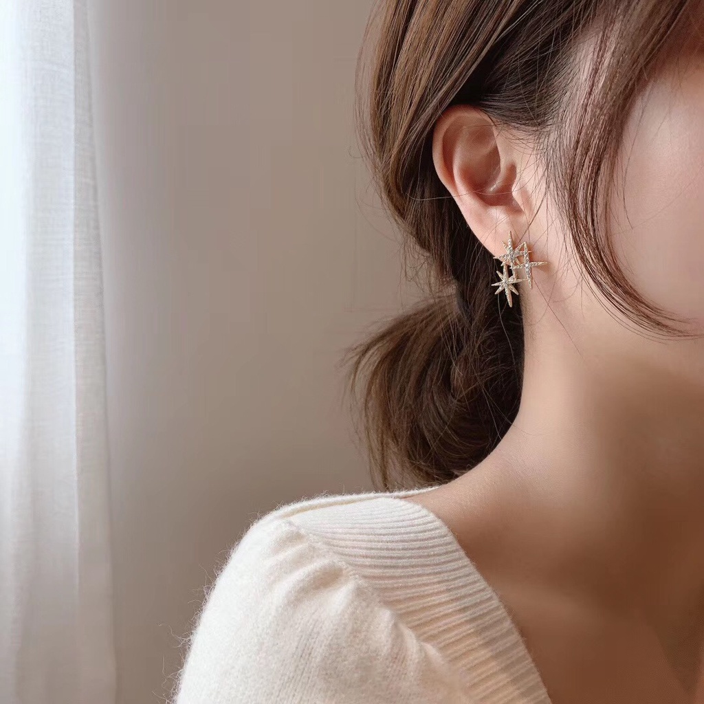 Korea sederhana, emosi dan personalized anting-anting asimetris full berlian bintang anting-anting e