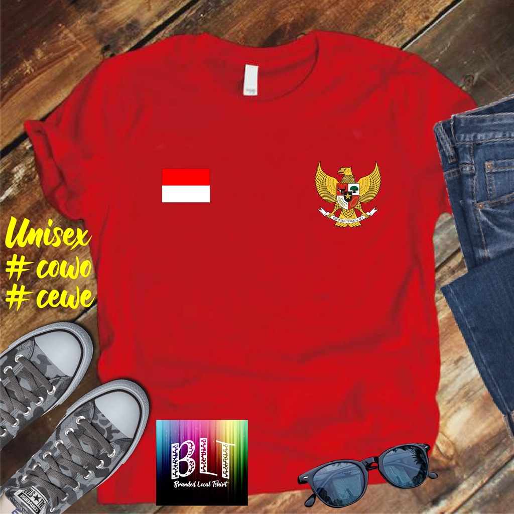 Tshirt Baju Kaos Distro Logo Garuda Bendera HUT RI 77 / Kaos Distro Pria Wanita