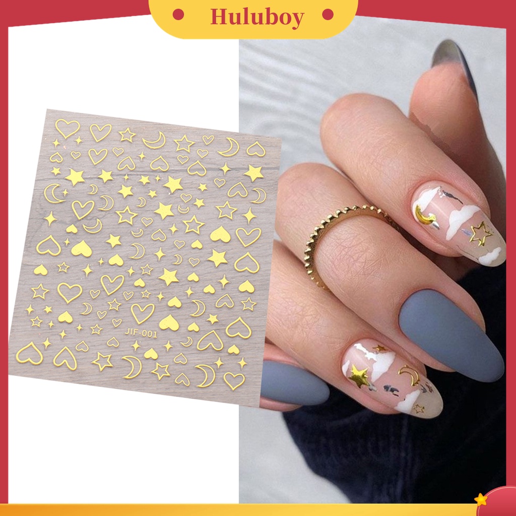 Huluboy Huluboy♡ Stiker Kuku Motif Hati / Bintang / Bulan Untuk Dekorasi Nail Art / Manicure