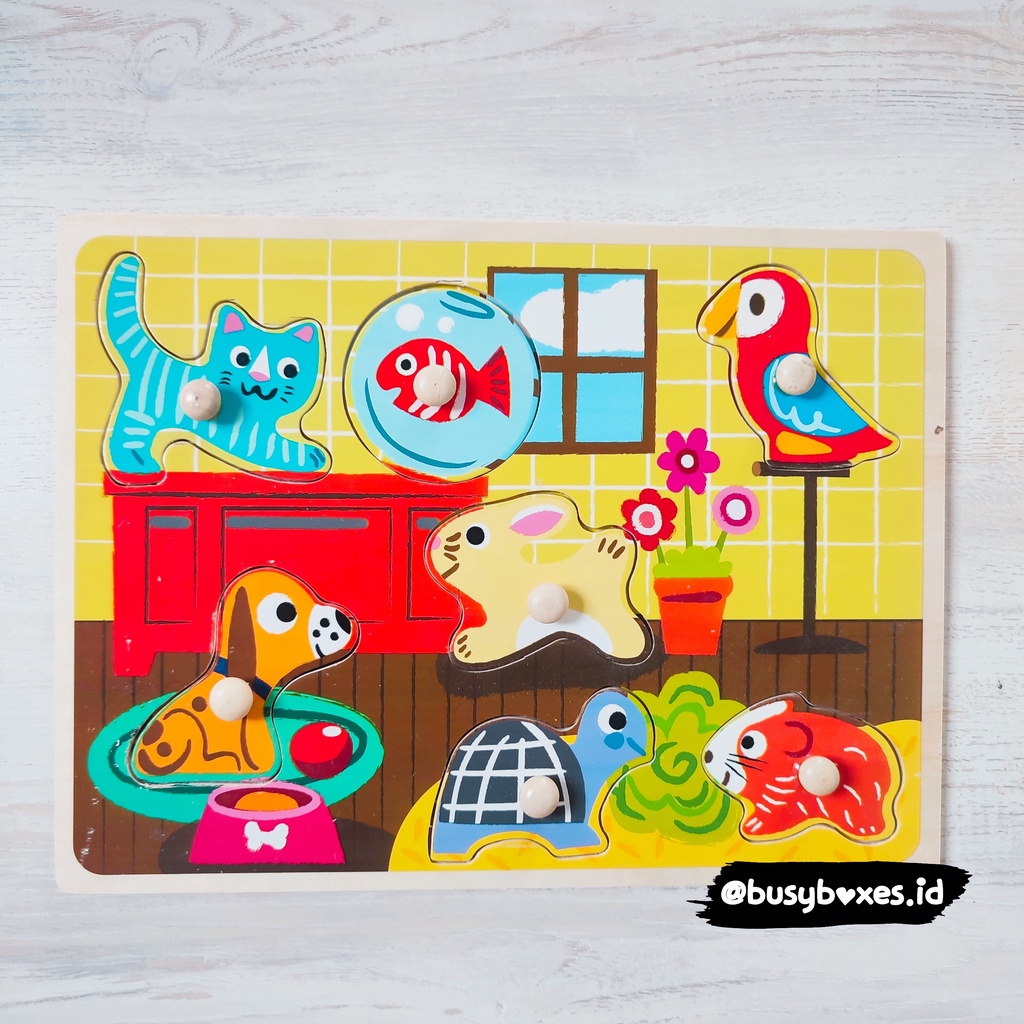 [busyboxes.id] Mainan Edukasi Puzzle Hewan Peliharaan Puzzle Animals Wooden Toys 3D puzzle knob puzzle kayu