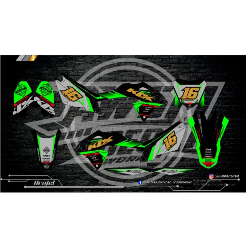 decal klx bf hijau + cutting nama nomor hologram gold