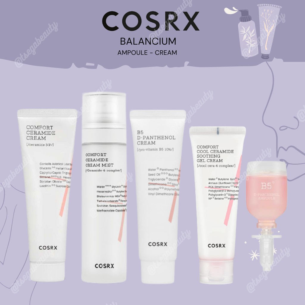COSRX Comfort Ceramide Cream, Cream Mist, D-Panthenol Cream, Soothing Gel Cream, B5 D-Panthenol Ampo