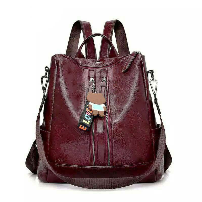 TAS RANSEL BATAM WANITA MULTIFUNGSI KULIT SINTETIS BONUS GANTUNGAN QUINTANI ARISTA-QUIN DARK BROWN