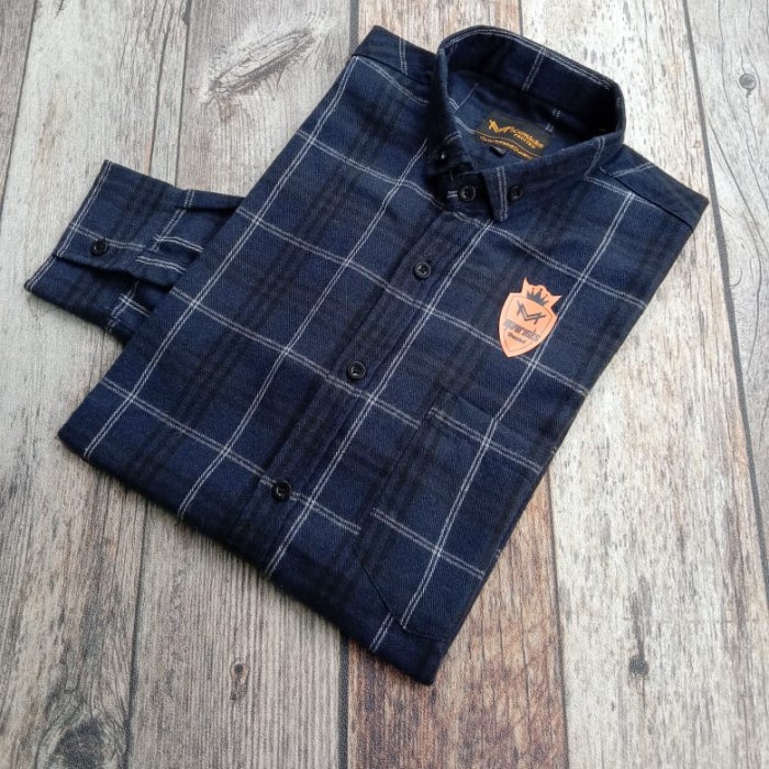 Kemeja Pria Atasan Kemeja Cowok Distro Slimfit Men Casual A0F2 Flanel Flannel Navy List Brown Panjan