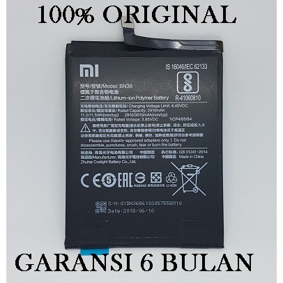 Baterai Battery Batere Mi 6X / Mi A2 / Mi6x / MiA2 Xiaomi BN36 Original 100% Asli