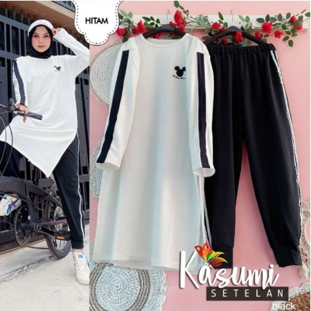 Stelan senam olahraga wanita model baju tunik muslimah training Panjang murah JUMBO ld 108 CM  - 120