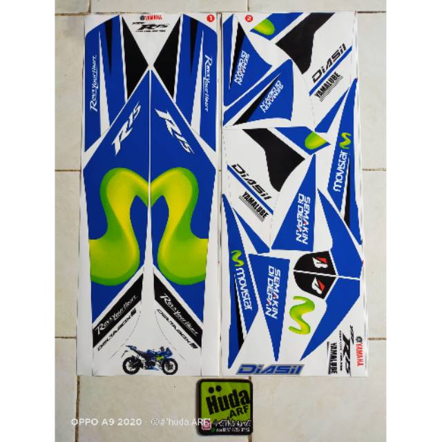 Striping sticker lis motor decal variasi yamaha R15 V1 V2 "MOVISTAR biru&merah"