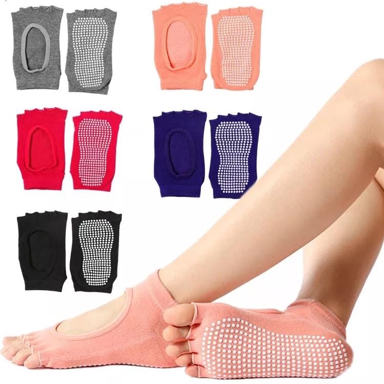 Kaos Kaki Wanita Yoga Anti Licin Model Jari Terbuka Cocok Untuk Pilates Senam Gym Balet / Kaus Kaki Jari Lima Anti Slip Yoga Socks Import