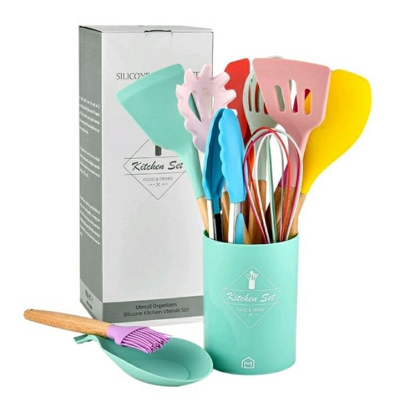 KITCHEN SET Sutil Silicone 13pcs Spatula Silikon Tahan Panas Peralatan Masak