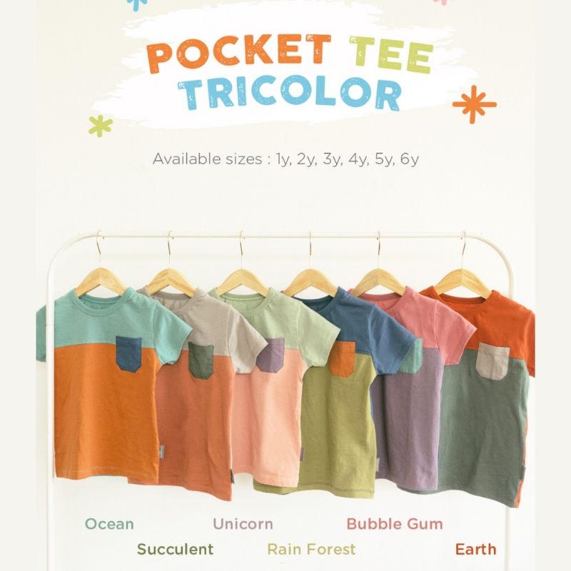 Little Palmerhaus Pocket Tee Tricolor Atasan Kaos Anak 1 2 3 4 5 6 tahun