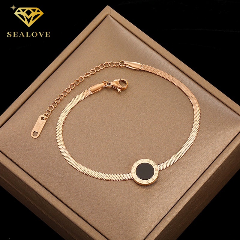 Korea Gelang Titanium Wanita Anti Karat Angka Romawi, Liontin Semanggi Bangle Couple Pasangan Sahabat Bracelet