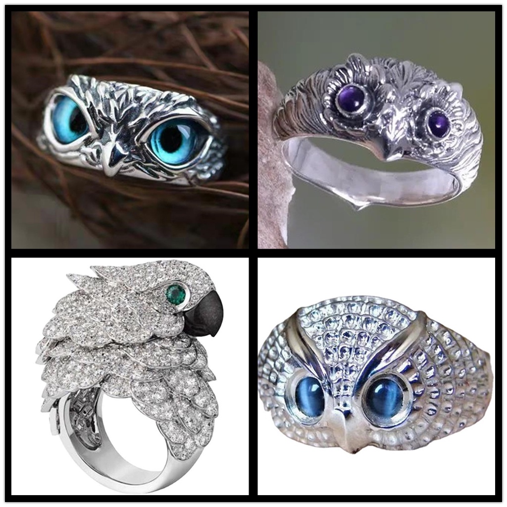 Cincin Desain Mata Elang Biru Gaya Vintage Gothic Untuk Pria