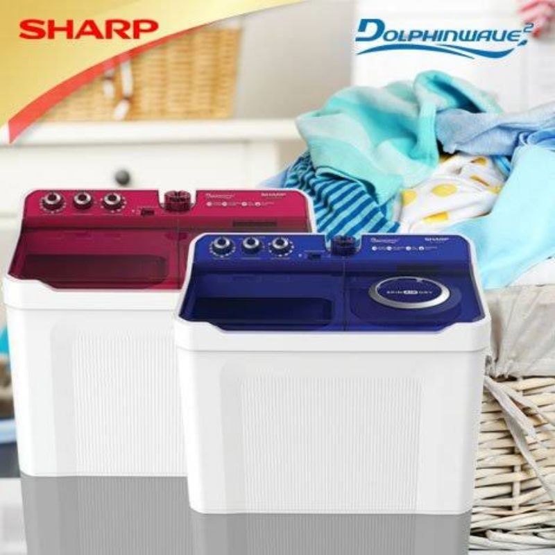 Mesin Cuci Sharp 2 Tabung 12kg EST 1290 WA (Blue / Red)