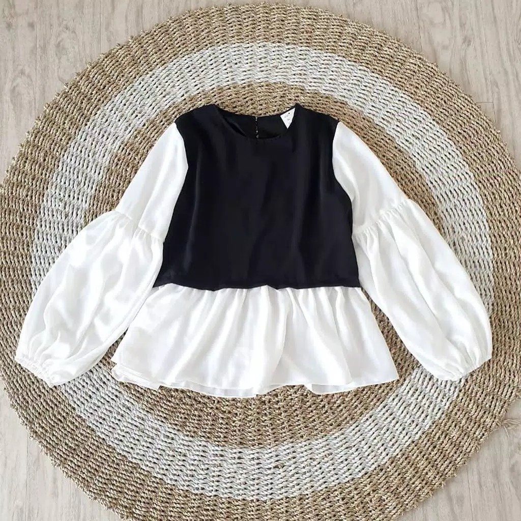 CATHERINE-SAVIRA BLOUSE / BLOUSE SCUBA / SCUBA TEBAL IMPORT-HITAM