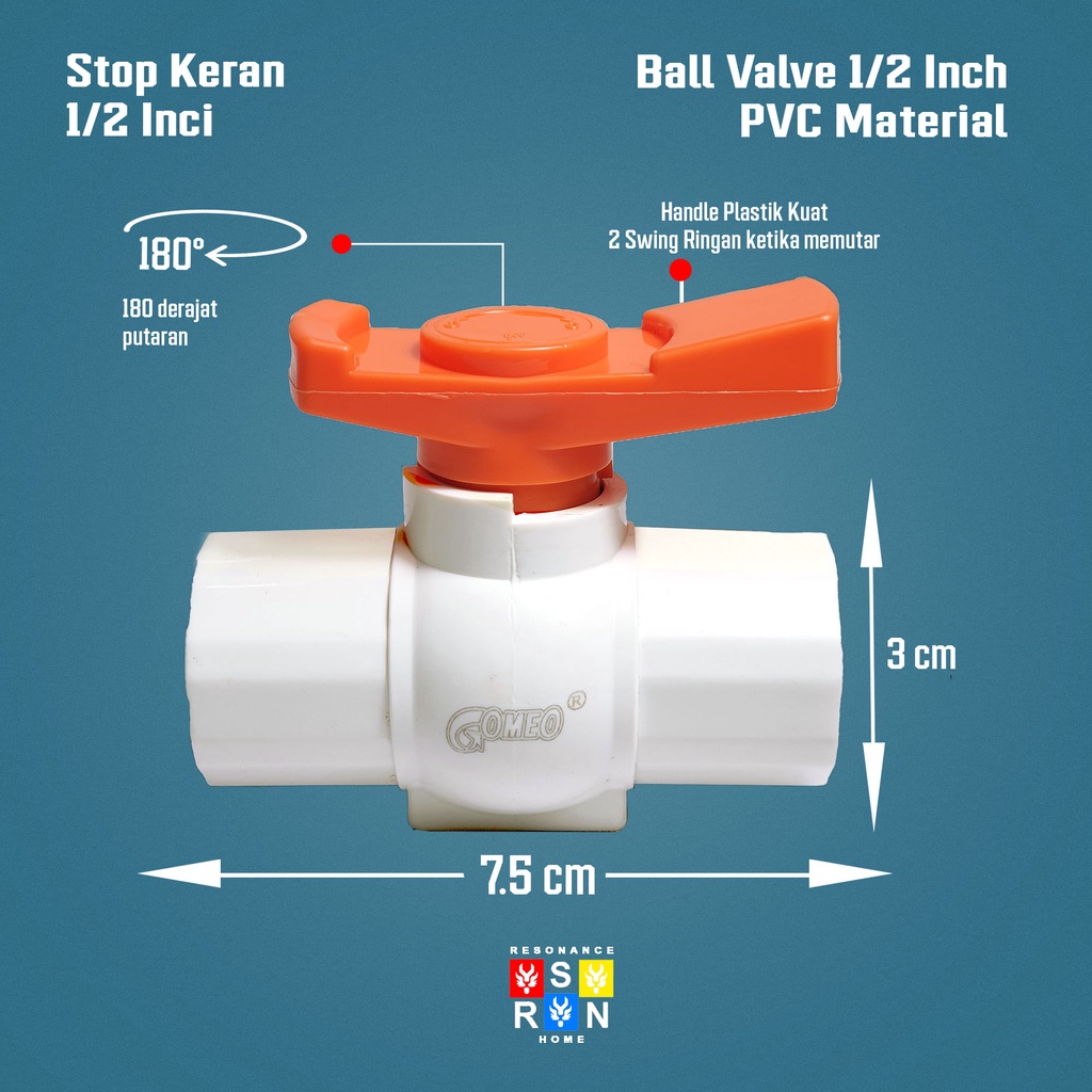 Ball Valve Pvc TEBAL 1/2&quot; Stop Kran Keran Pipa Resonance Home