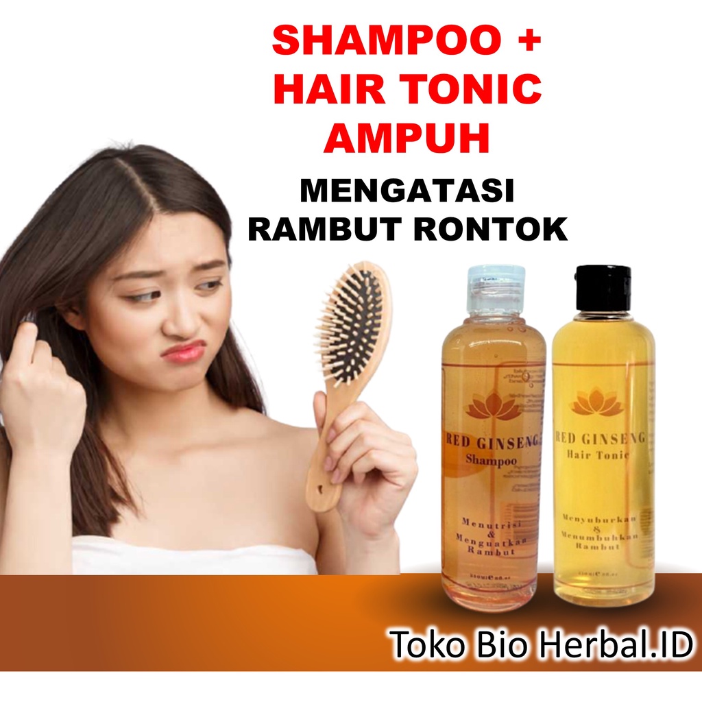Paket Sampo Rambut Rontok Dan Hair Tonik Rambut Rontok Penyubur Rambut Rontok Red Ginseng B6P