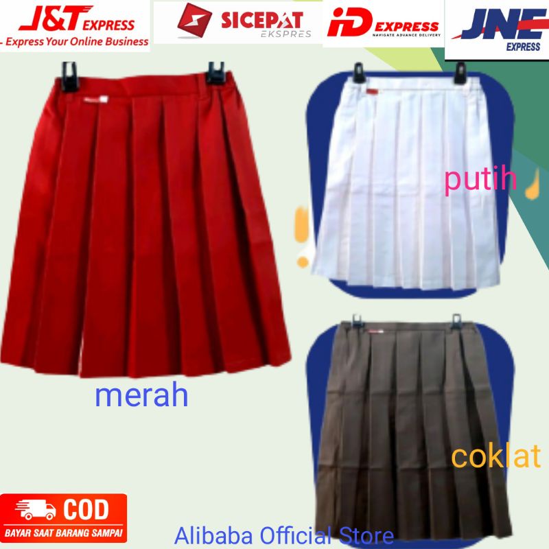 seragam sekolah rok pendek SD rempel/pliskit merah coklat putih hitam