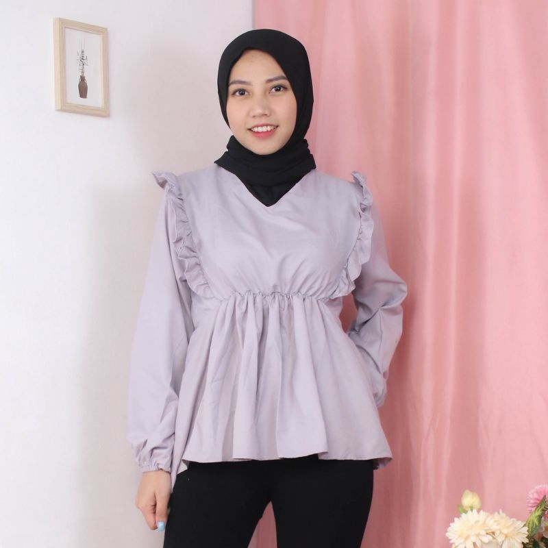 (COD) Elsa Blouse - Cirelea blouses // Atasan Wanita // Blouse Wanita Korean Style-Abu