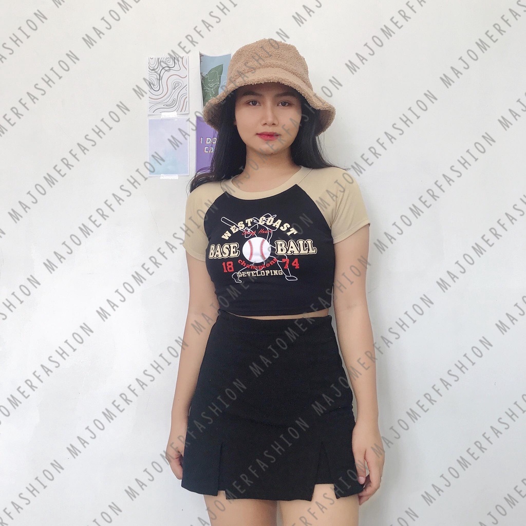 MAJOMER ® | BASEBALL CROP TOP - KAOS RIB CROP WANITA