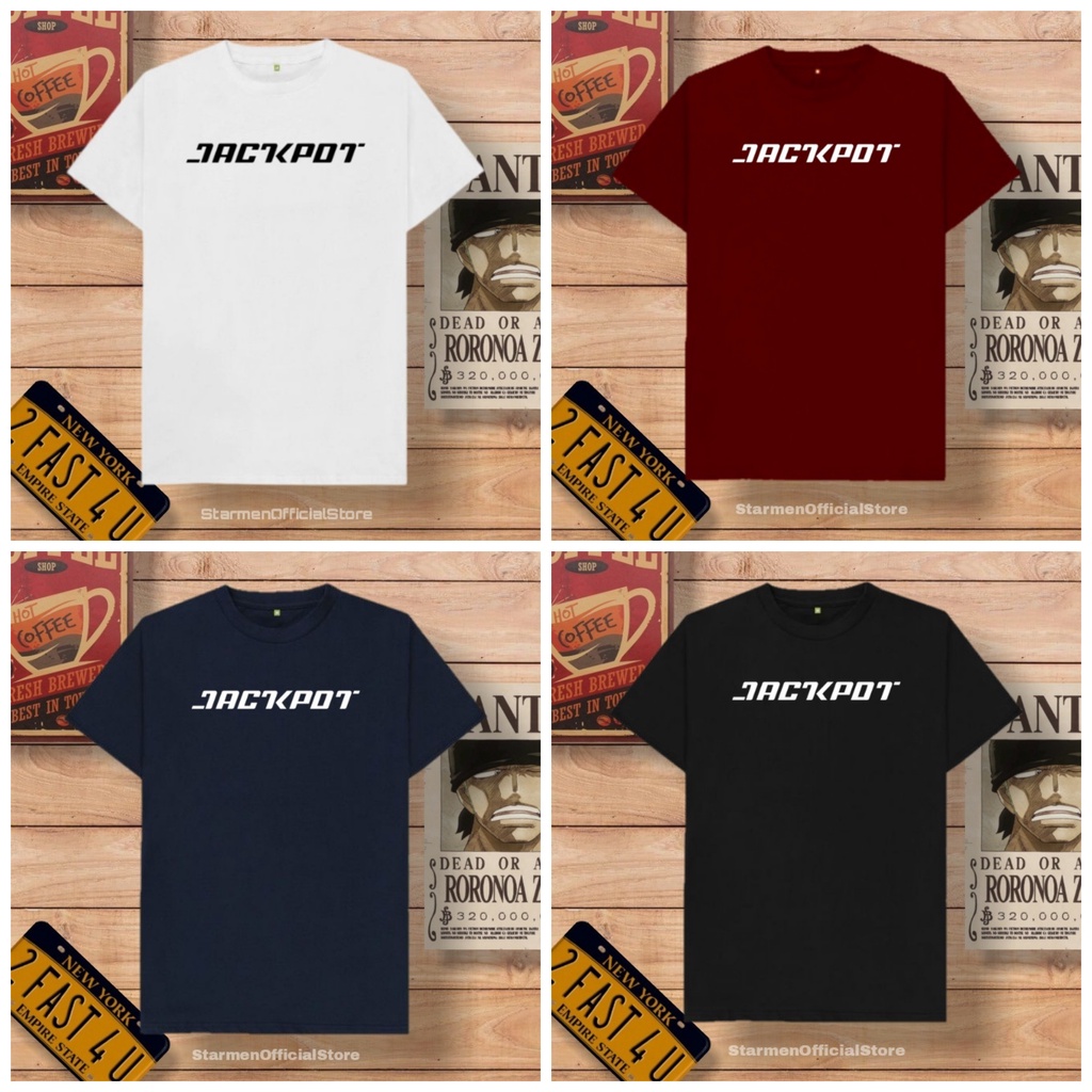 Kaos Distro Unisex JACKPOT Katun Combed 30s / sablon polyflex /polyflex premium / Pakaian Pria Wanita Atasan Cowok Cewek /kaos kekinian / kaos viral / tshirt tumbrl tee basic /SIZE M , L , XL , XXL / kaus oblong oversize kaos murah best seller ready