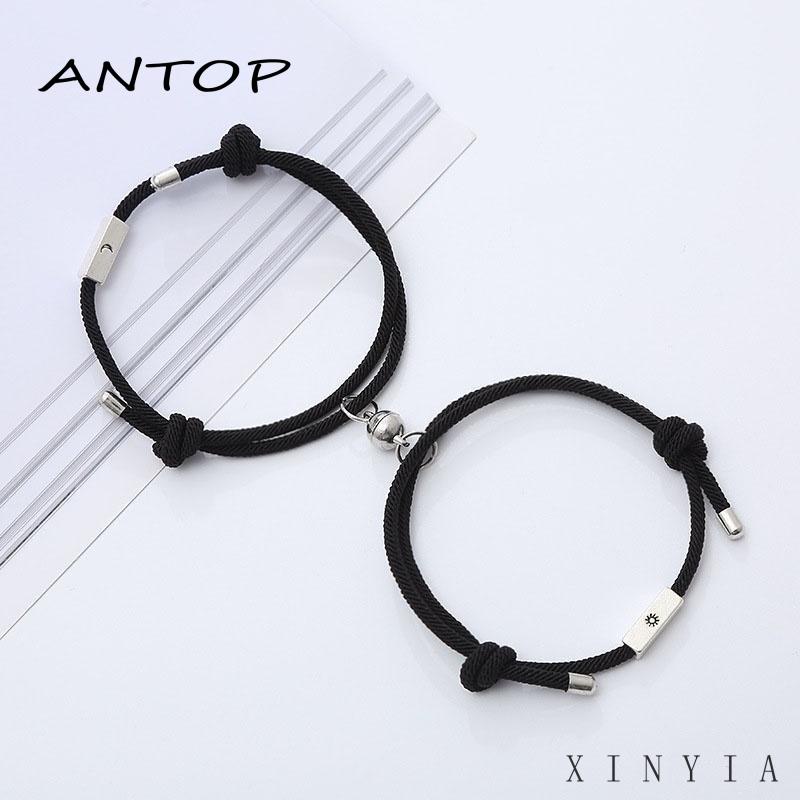 2pcs Gelang Tangan Tali Kepang Magnetik Aksen Mataharibulan Elegan Untuk Pasanganpriawanita