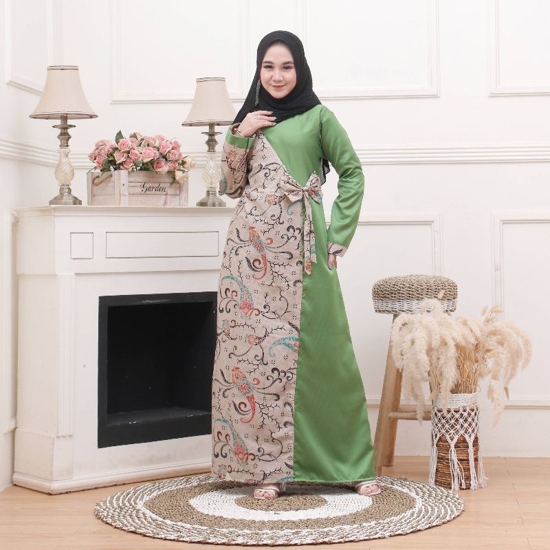 Gamis Batik Modern Terbaru 2024 - Gamis Batik Kombinasi Polos Batik - Gamis Wanita Modern Gamis