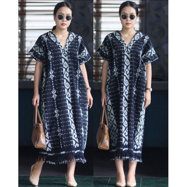Dress Tenun Hitam Motif Limited Edition - Dress Tenun Modern