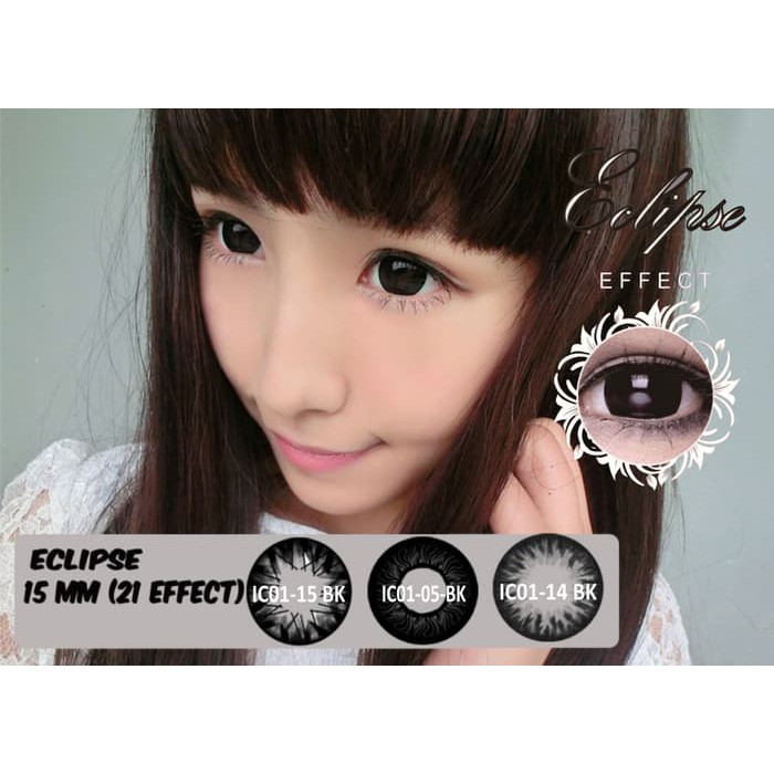 Softlens Eclipse Black IC01-15-BK IC01-14-BK IC01-05-BK (Soflens Hitam Pekat Big Eye Size)