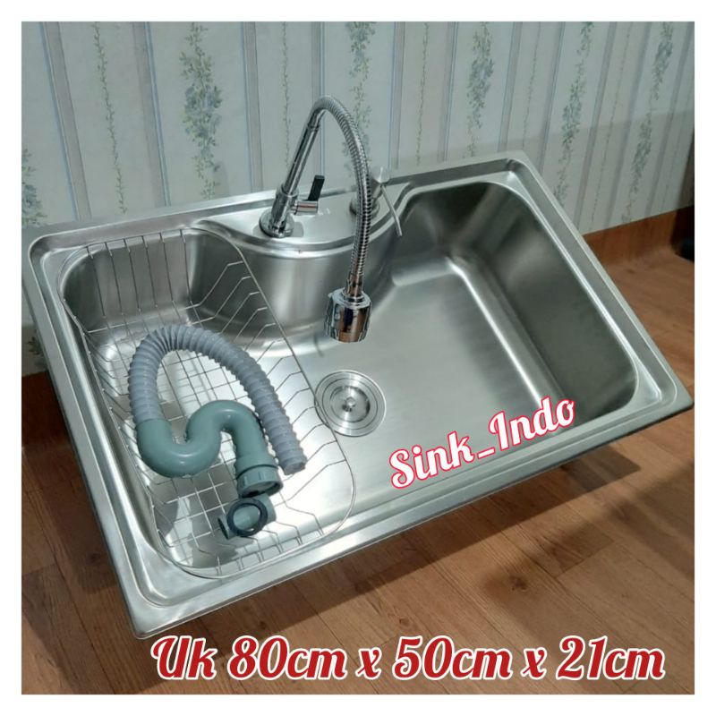 TERLARIS Paket Bak Cuci Piring 1 Lubang Set Westafel keranjang wastafel cuci piring stainless 80 x