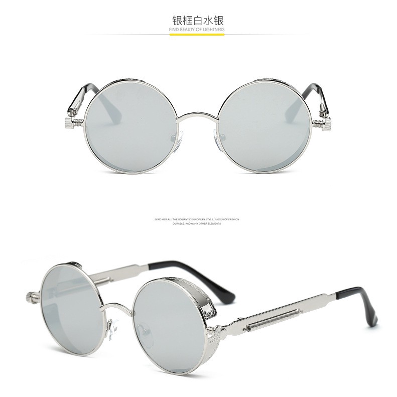 ✨Cod Kipas Angin Mini Portable✨Kacamata Hitam Bentuk Bulat Bahan Logam Gaya Retro Vintage Untuk Pria Dan Wanita