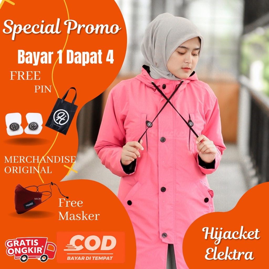 Jaket Hijab Muslimah Masa Kini Model Jaket Panjang Tahan Air Anti Warna Candy Pink
