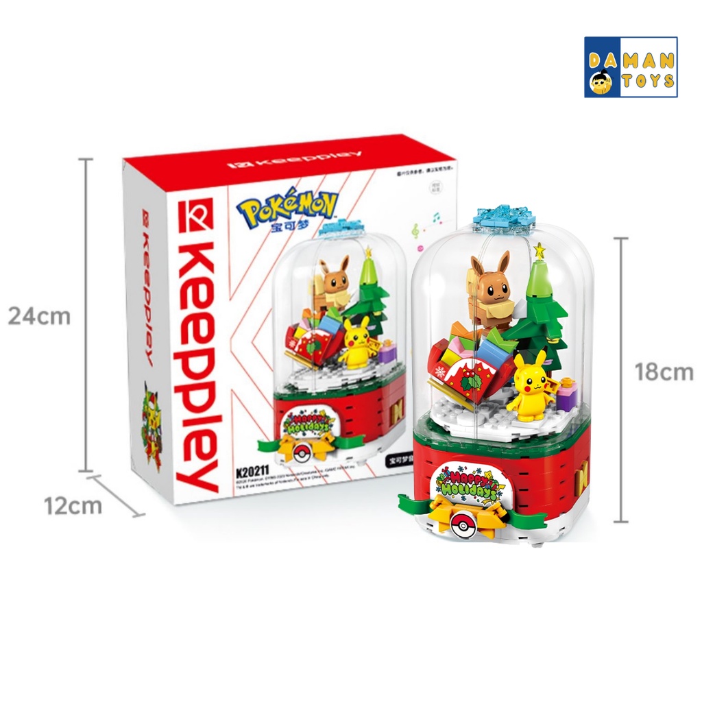 Mainan Kado Natal Anak Musik Box Pokemon Pikachu Christmas Edition Musical Keeppley Bricks Glass Ball