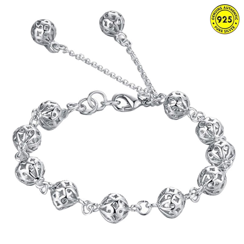 Gelang Tangan Rantai Sterling Silver 925 Motif Geometri Hollow Elegan Retro Untuk Wanita