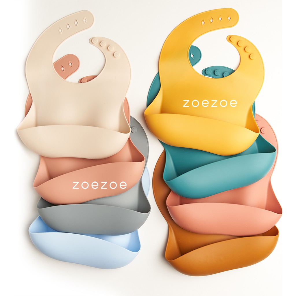 ZOEZOE Silicone Bib / Slabber Premium Celemek Makan Bayi Bahan Silikon